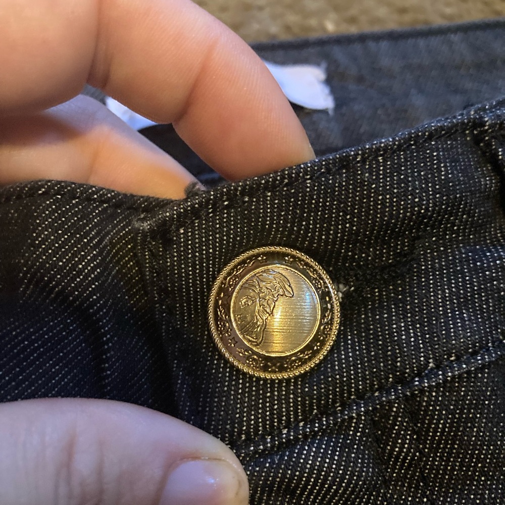 Versace Women's Dark Wash Jeans with Bright Blue Stitching - Picture 5 of 7
